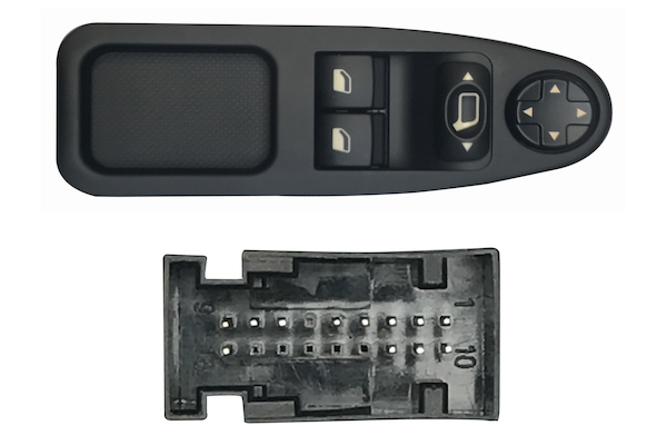 FIAT SCUDO/JUM 07-*INTERRUPTOR COMPLETO PUERTA DELANTERO  IZQ NEGRO + RETROVISOR CON SISTEMA CONFORT (2 BOTONES)12PIN