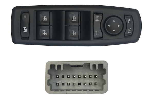 RENAULT MEG/LAG 08-*INTERRUPTOR COMPLETO PUERTA DELANTERA IZQ CON SISTEMA CONFORT + RETROVISOR (4BOT)13PIN(CONECTOR GRIS)