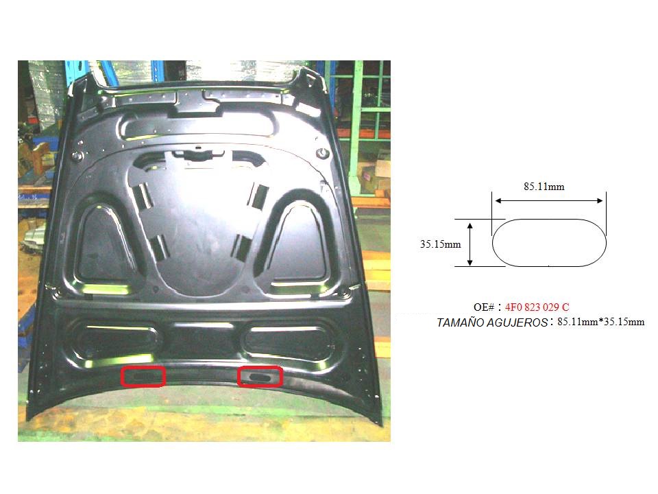 AUDI A6 04-06*CAPO(ALUMINIO) CON AGUJEROS LAVA.(85.11x35.15mm) 