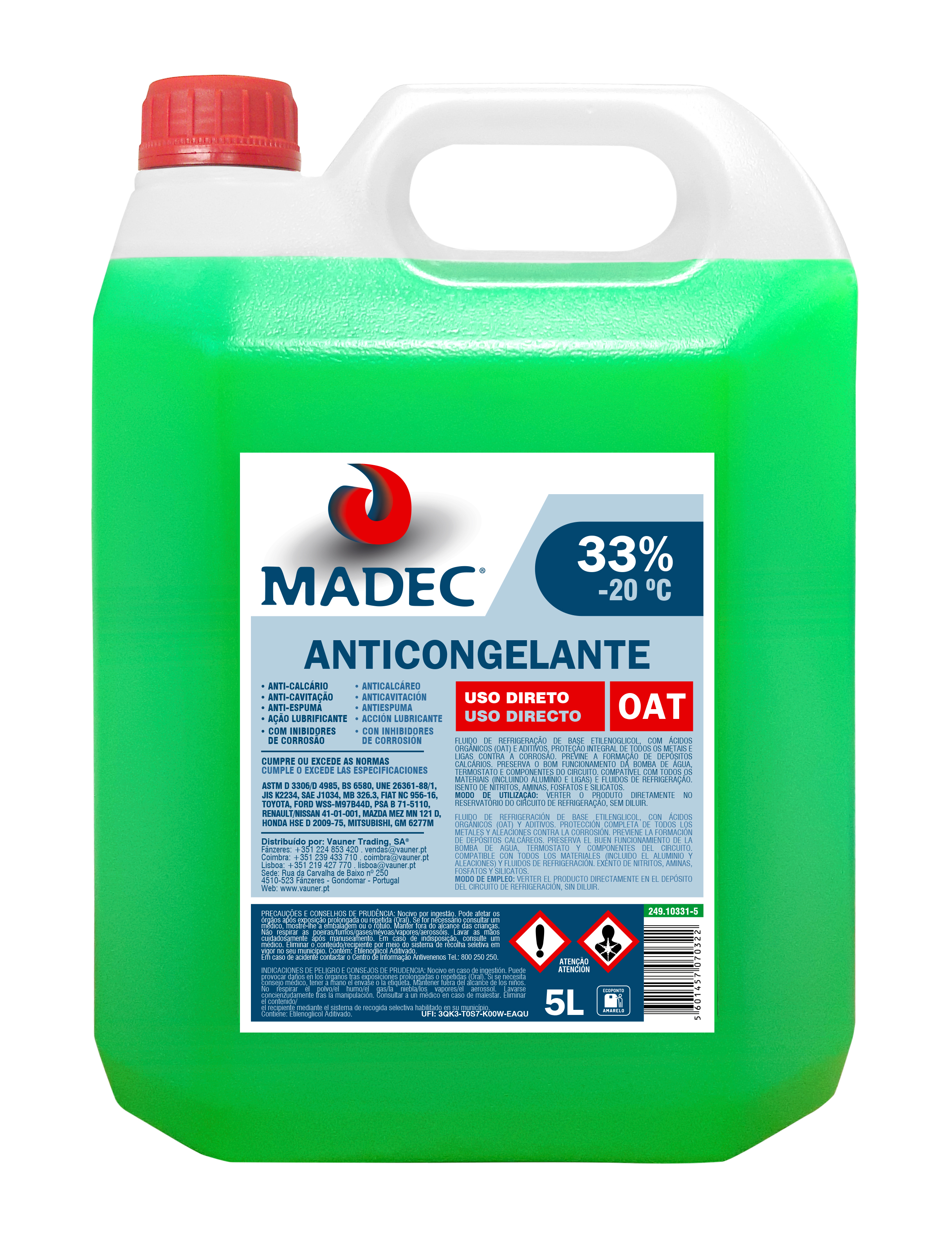 ANTICONGELANTE ORGANICO 33% -20C? 5L (VERDE)