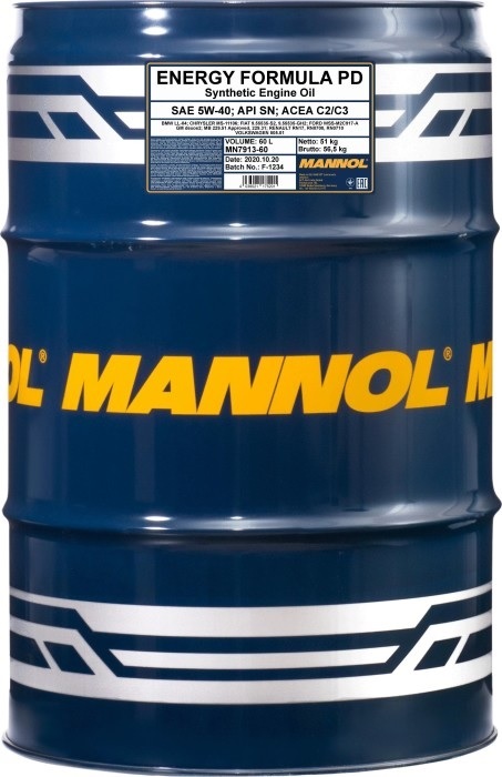 MANNOL ENERGY FORMULA PD 5W-40 - 208L(SN/CF/A3/B4/C3/VW50501)